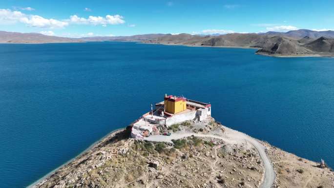 4k西藏羊卓雍措最孤独的寺庙日托寺羊湖