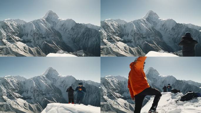 登山攀登雪山航拍