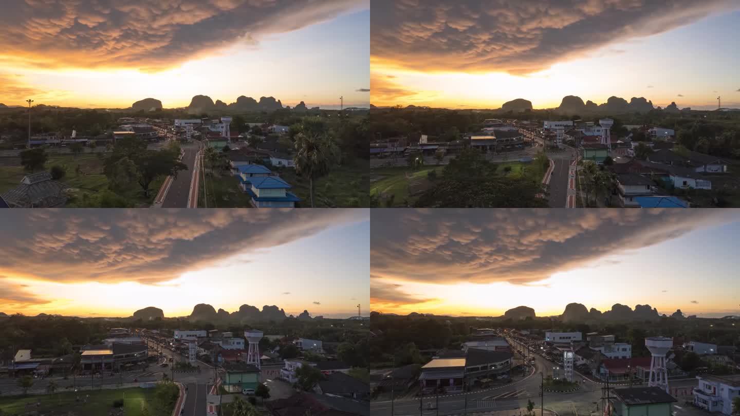 TL:在泰国南部的一个小城市，日落时的奶妈云