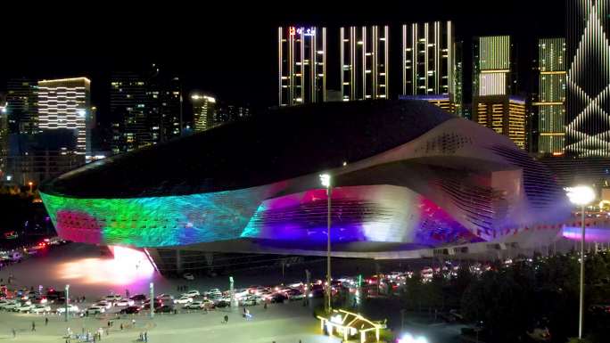 大连城市夜景东港商务区国际会展中心航拍