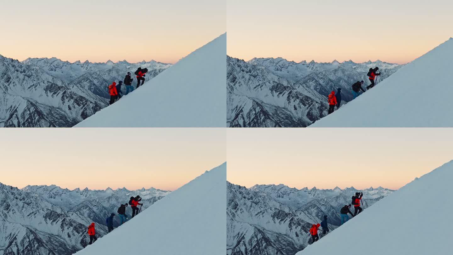 登山攀登雪山航拍