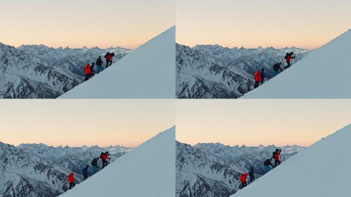 登山攀登雪山航拍