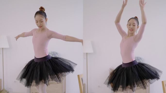 韩国妇女在家里练习芭蕾舞