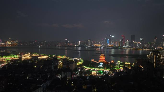 南昌滕王阁夜景航拍东湖区城市夜晚建筑风光