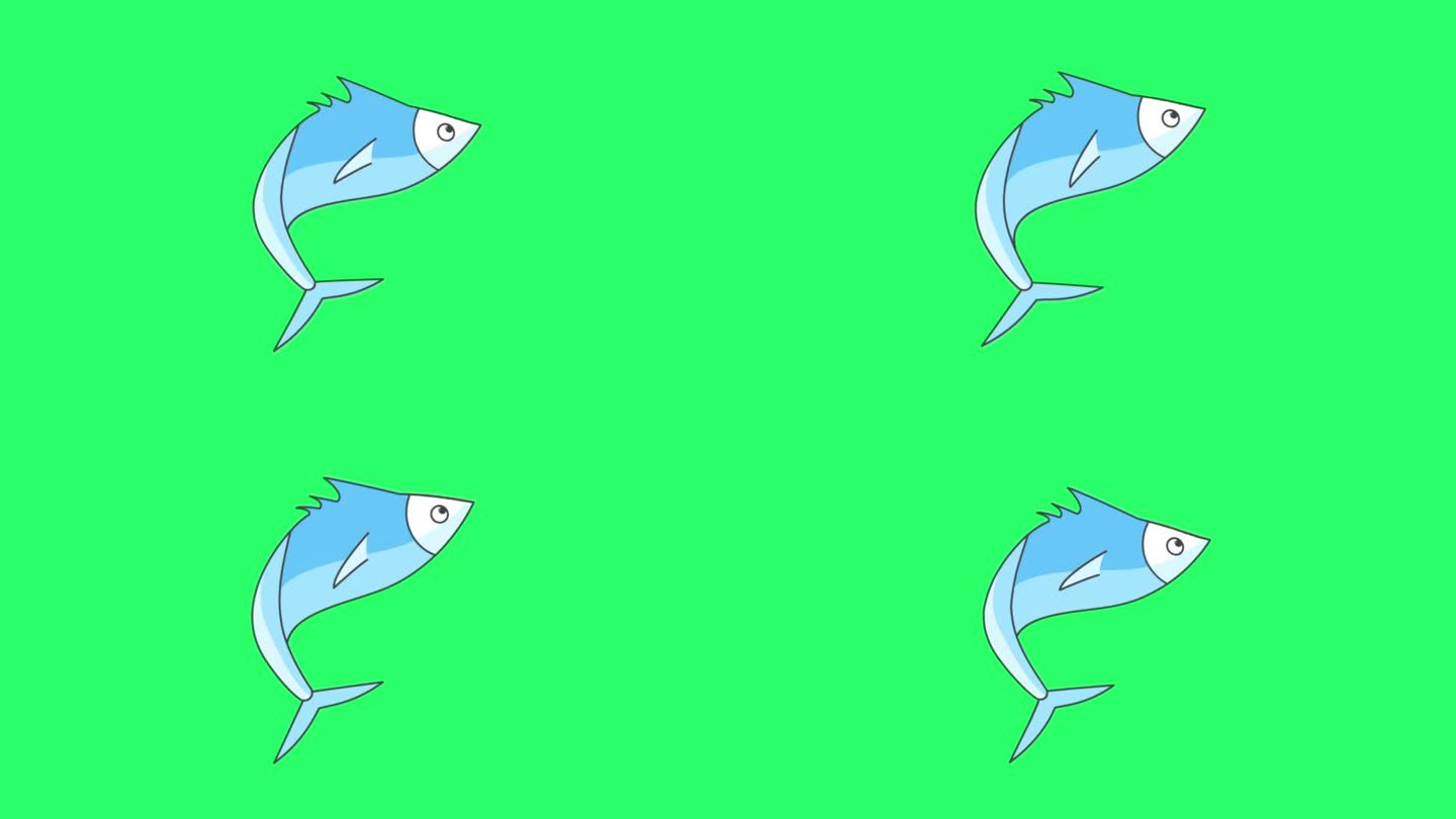 动画橙色鱼在绿色背景。