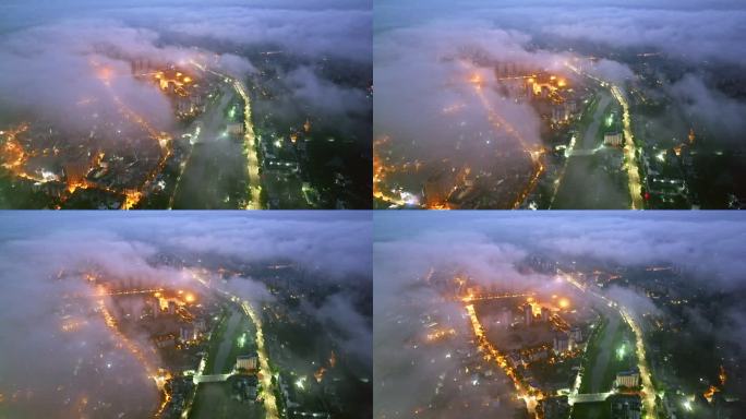 海南风光 云海 云雾缭绕 城市夜景俯拍
