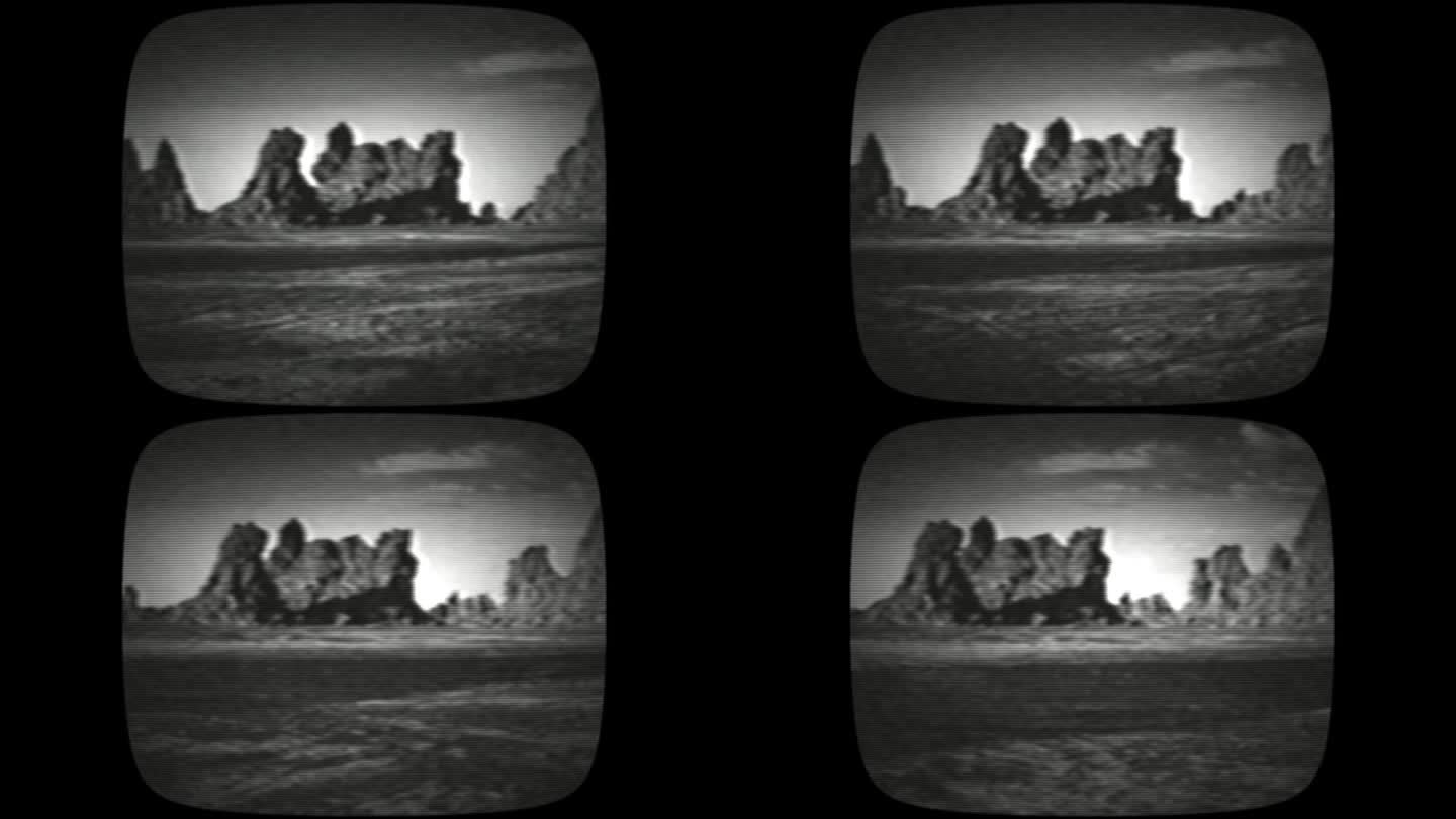 老式CRT黑白电视屏幕上播放着一部行星火星表面纪录片