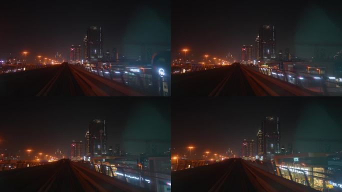 迪拜地铁夜景夜晚黑天夜间美景公路直行