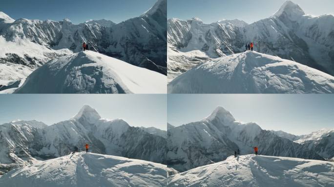 登山攀登雪山航拍