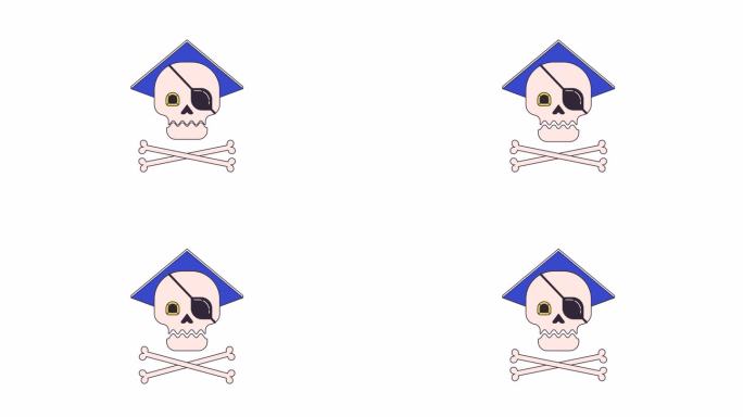 笑海盗头骨和交叉骨线2D对象动画