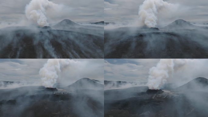 从空中俯瞰火山喷发