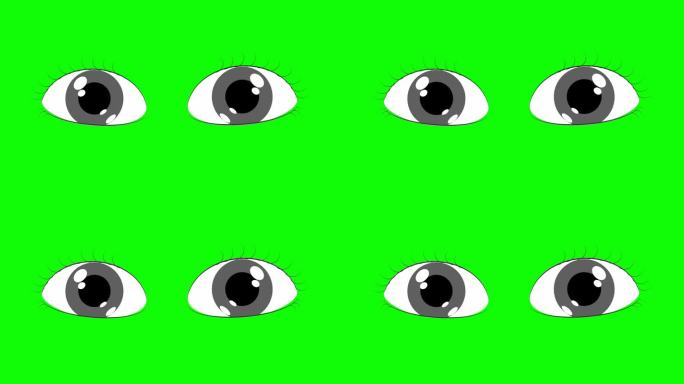 绿色屏幕上的眨眼卡通动画。4 k