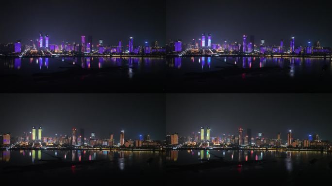 南昌城市夜景航拍红谷滩区赣江高楼大厦风光