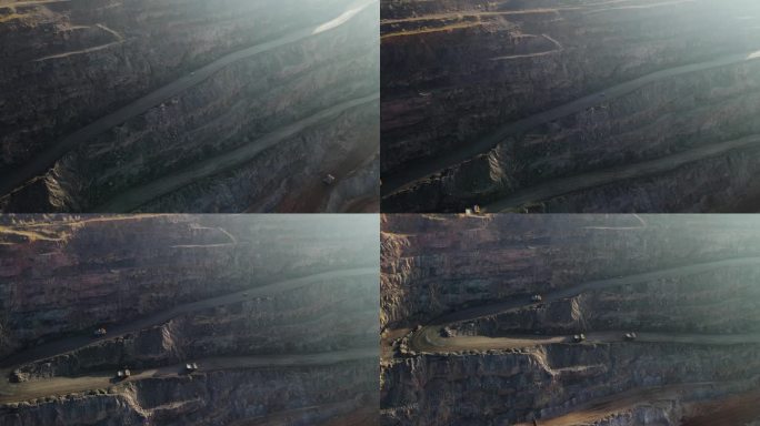 铁矿露天矿铁矿开采航拍视频素材4K。