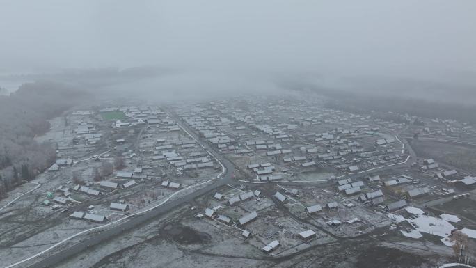 新疆禾木村雪景航拍