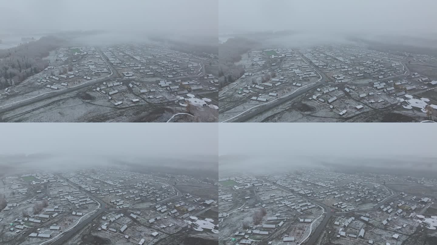 新疆禾木村雪景航拍