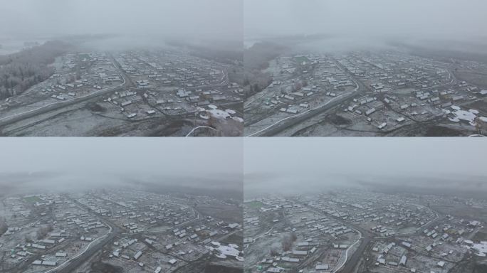 新疆禾木村雪景航拍