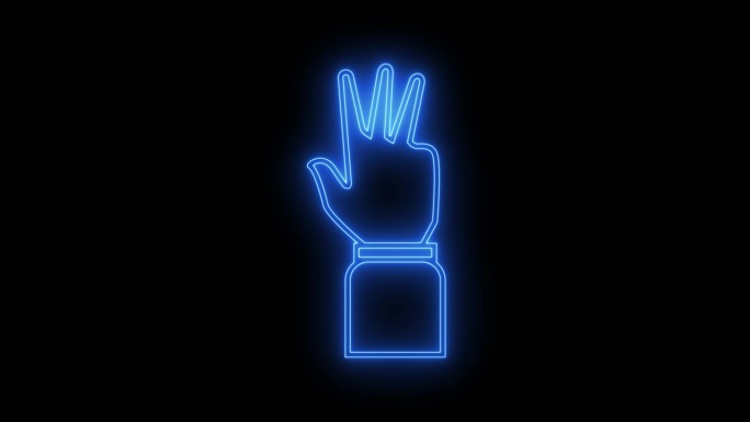 发光的霓虹线在手倒计时手指从五到一隔离在透明的背景。交流手势的概念。手指计数器。4K视频动态图形动画