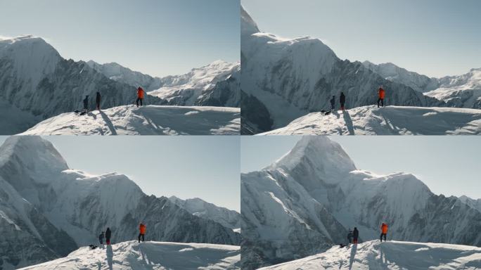 登山攀登雪山航拍