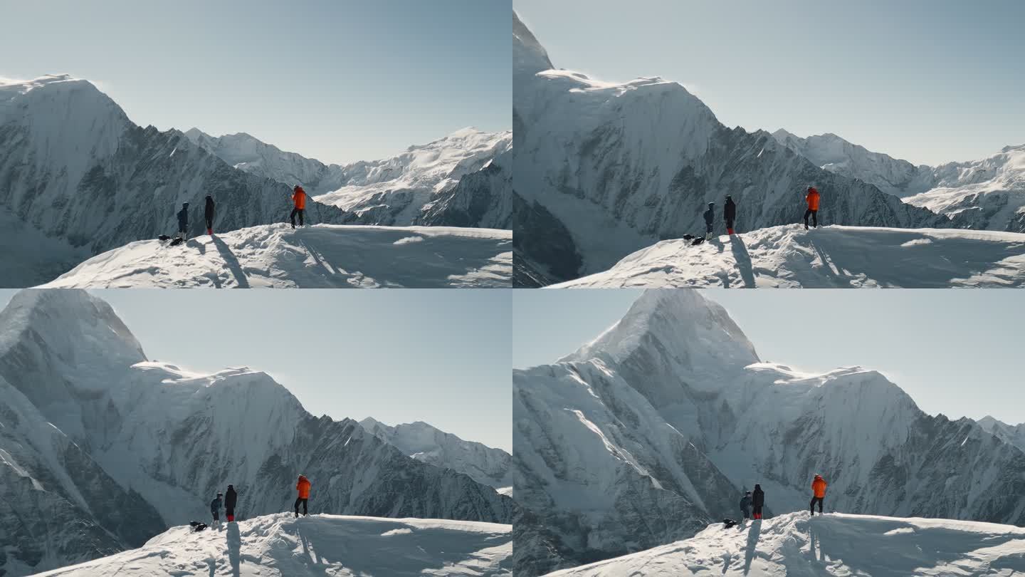 登山攀登雪山航拍