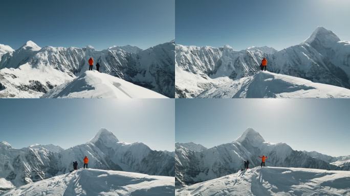 登山攀登雪山航拍