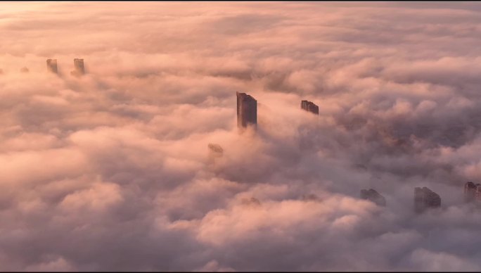 城市建筑云雾日出景观
