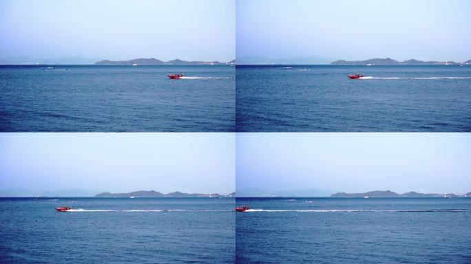 快艇驰骋大海 慢镜头 4K 蓝与红