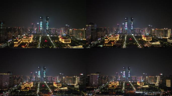 南昌城市夜景航拍红谷滩区赣江高楼大厦风光
