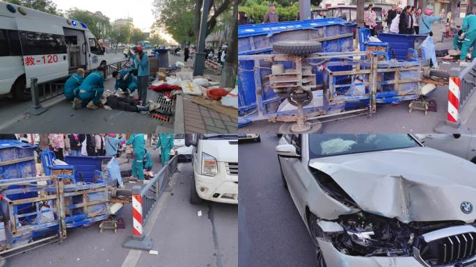 实拍事故车祸现场120抢救受伤人员