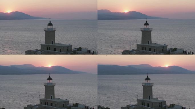 希腊科林斯Melagavi的日落灯塔