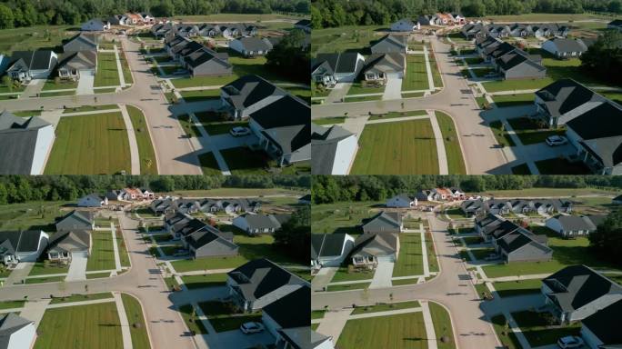 新家庭住宅的航拍照片。建造家庭住宅。广角无人机镜头