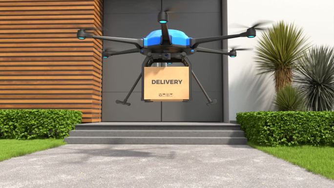 送货无人机，自主送货机器人，商务航空运输概念