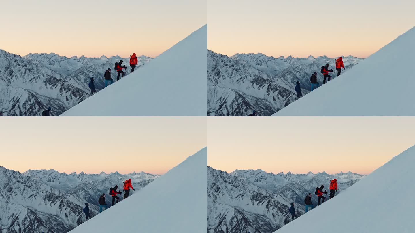 登山攀登雪山航拍