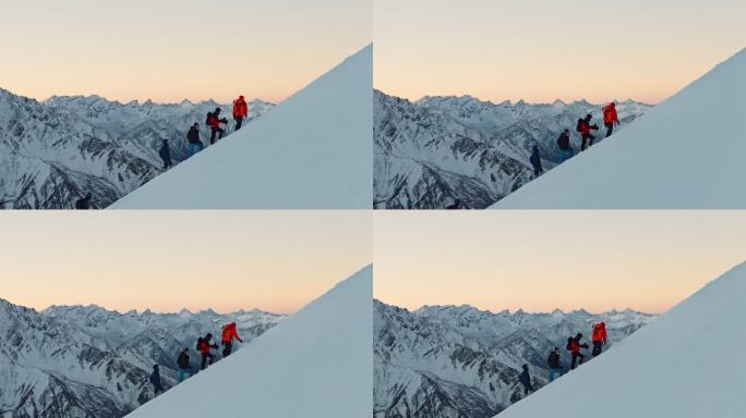 登山攀登雪山航拍