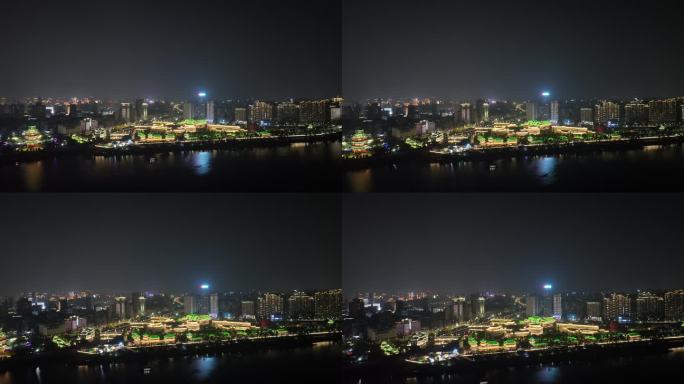 南昌市博物馆夜景航拍沿江夜晚建筑灯光风光