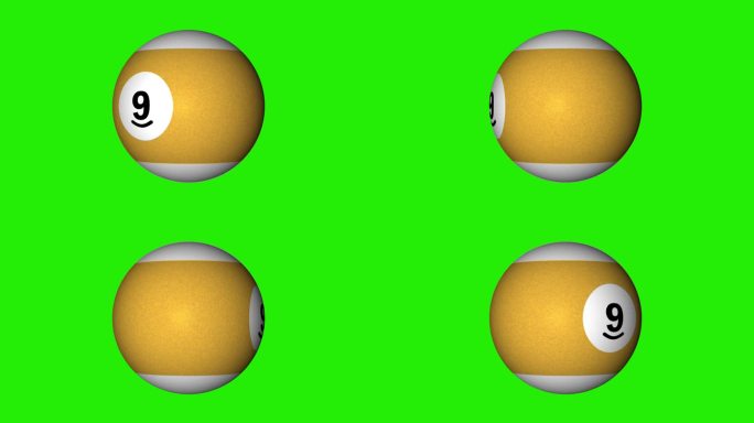 3D动画斯诺克黄白9号球与色度键可移动的背景