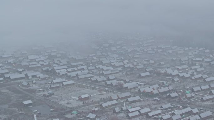 新疆禾木村雪景航拍