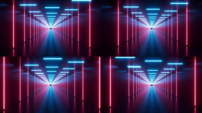 抽象霓虹灯隧道，3d渲染。