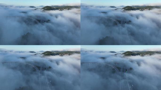 航拍山区云海中的高速4K