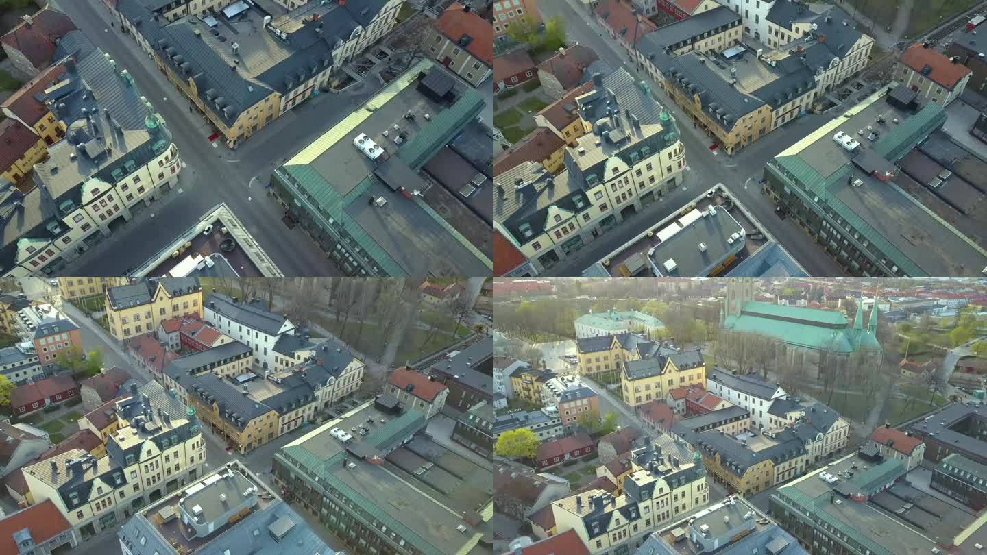 俯瞰瑞典历史悠久的林雪平古城。斯堪的纳维亚小镇的欧洲建筑