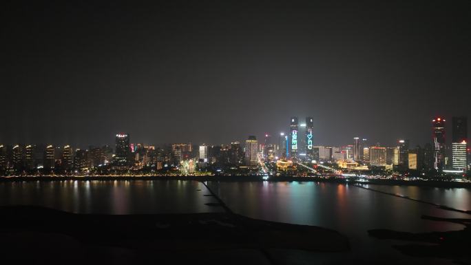 南昌城市夜景航拍红谷滩区赣江高楼大厦风光
