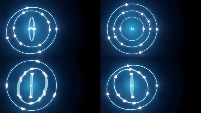 旋转发光的硅分子圆形线条旋转蓝色粒子动态