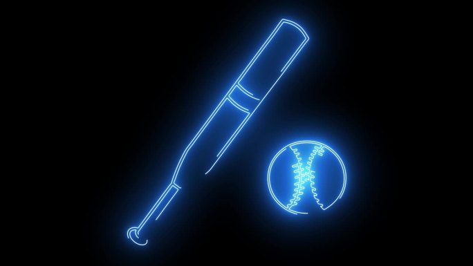 动画棒球棒和球发光的霓虹灯线