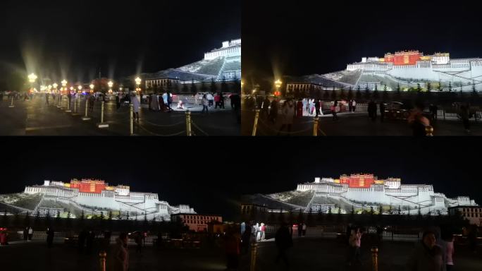 西藏 布达拉宫 广场 夜晚