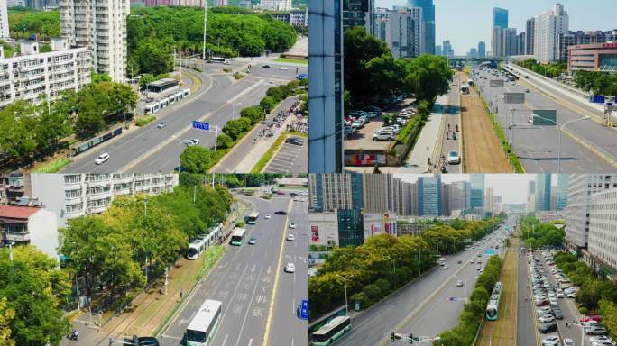 武汉光谷现代有轨电车航拍视频素材