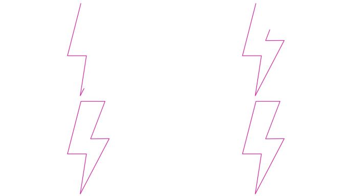 动画线性洋红色闪电符号。线能量粉色图标的权力。电闪光。标志是逐渐画出来的。矢量插图隔离在白色背景上。