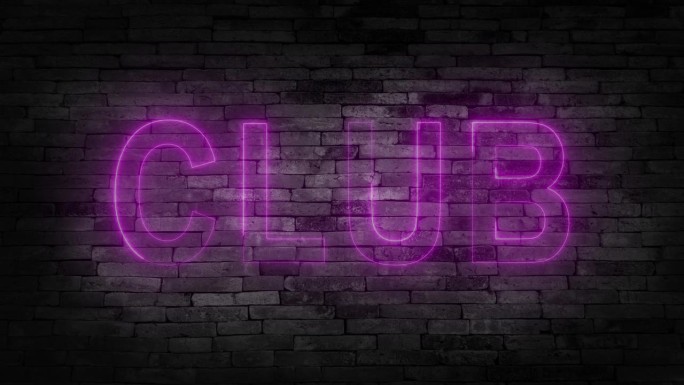 在灰色混凝土墙的背景上，4K霓虹灯上写着“开放”这个词，镜头从标志关闭开始。俱乐部。