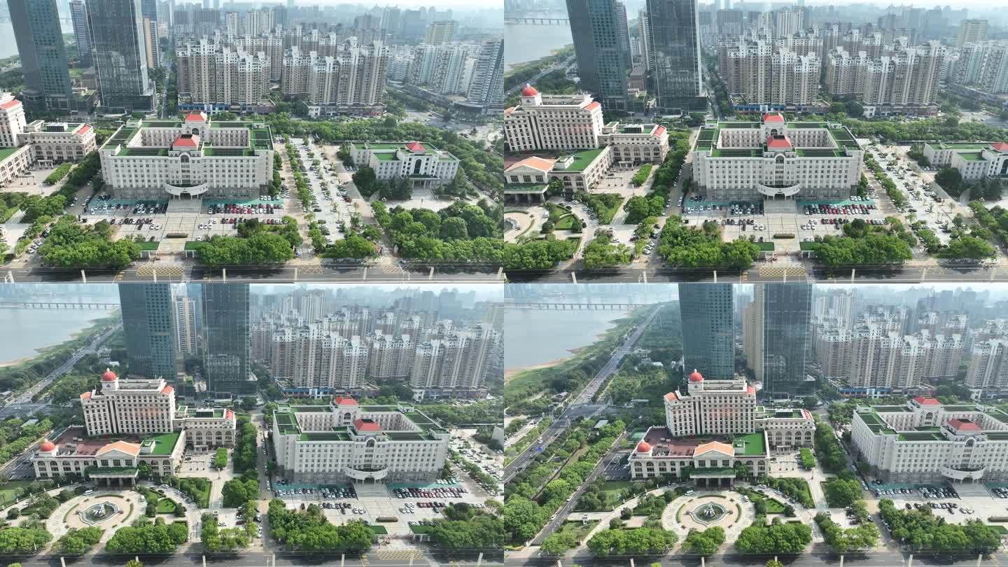 南昌市红谷滩行政广场航拍市政府建筑风光