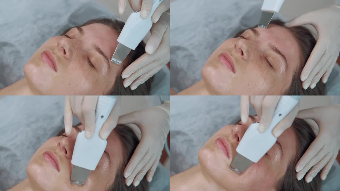 美容院美容师使用超声波设备洗脸的视频