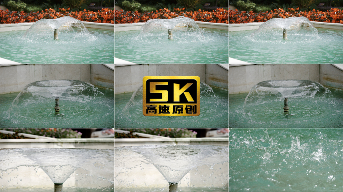 5K-喷泉特写，慢镜头下喷泉景观